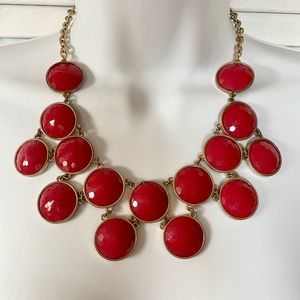 Statement Necklace Goldtone Coral Red/Orange